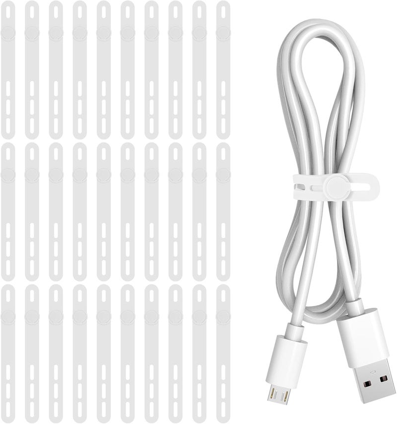 Donruby 30Pcs Silicone Cable Ties - Reusable & Washable with Adjustable Locking Buckles, High Elasticity Cable Management Straps for Home, Office, School, Travel Essential Cord Organizer (White) - Image 1